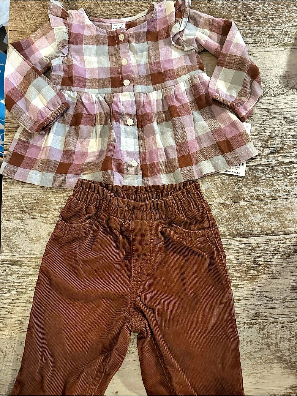 Carter's Kids Plaid Two-Piece Set Brown & Pink 9mos